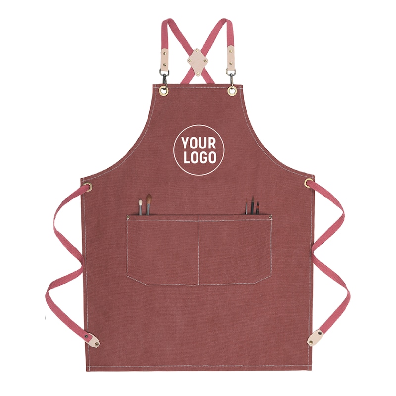 Personalized Water Resistant Full Durable Canvas Aprons With Cross Back Straps, For Restaurant,Kitchen,Cafe,Bakery Unisex Apron