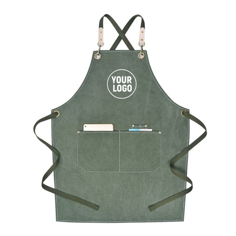 Personalized Custom Apron with Name | Canvas Funny Aprons Gift for Women Men Pea green