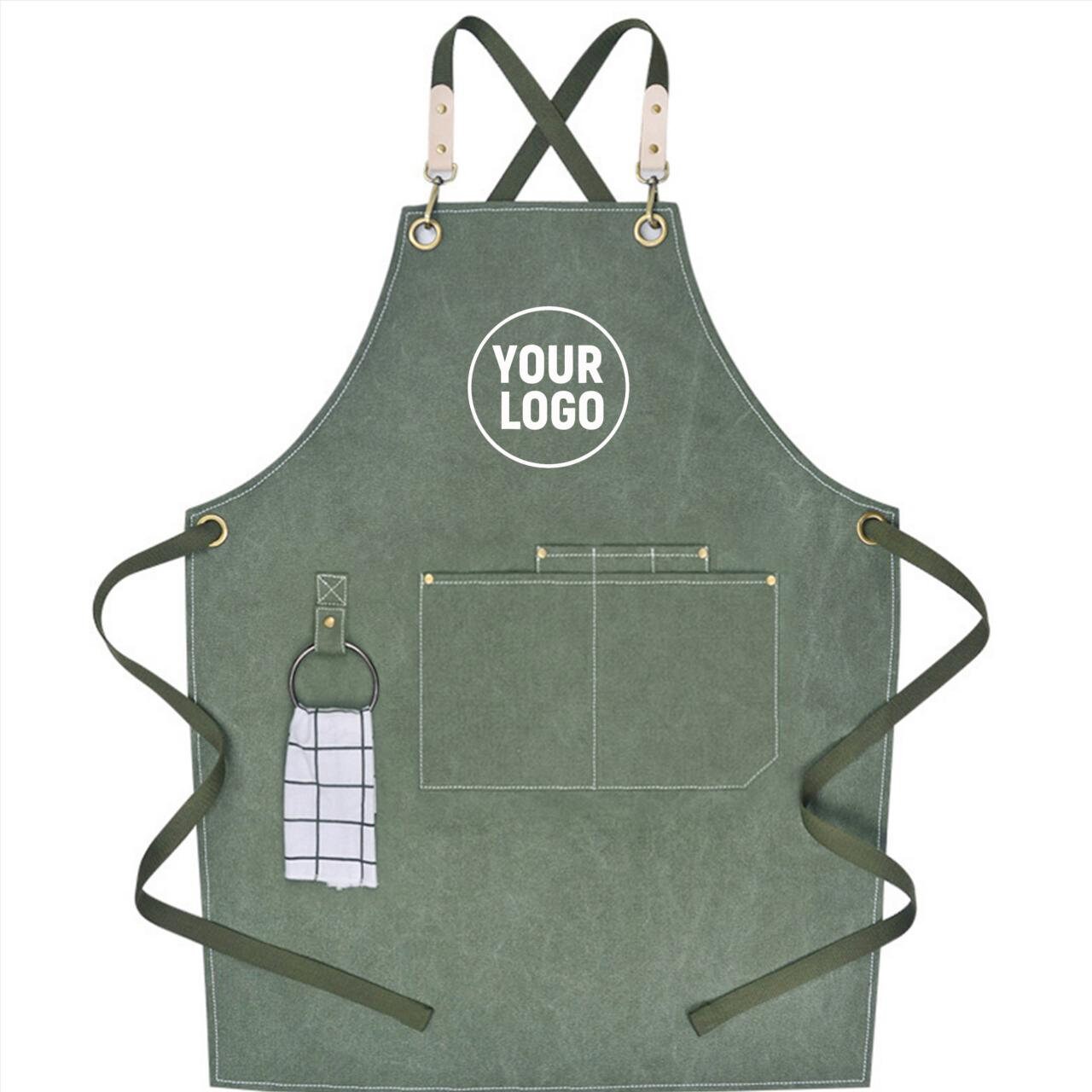 Personalized Cross Back Strap Water Resistant Canvas Aprons With Pockets and Towel Ring For Women and Men Gift