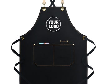 Utility Personalized Water Resistant Canvas Cross Back Full Aprons With Pockets