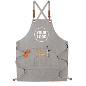 Professional Custom Logo Fashion Cool Utility Durable Canvas Crossback Work Aprons For Women and Men,cafe Barista Bakery Apron