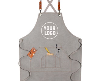 Professional Custom Logo Fashion Cool Utility Durable Canvas Crossback Work Aprons For Women and Men,cafe Barista Bakery Apron
