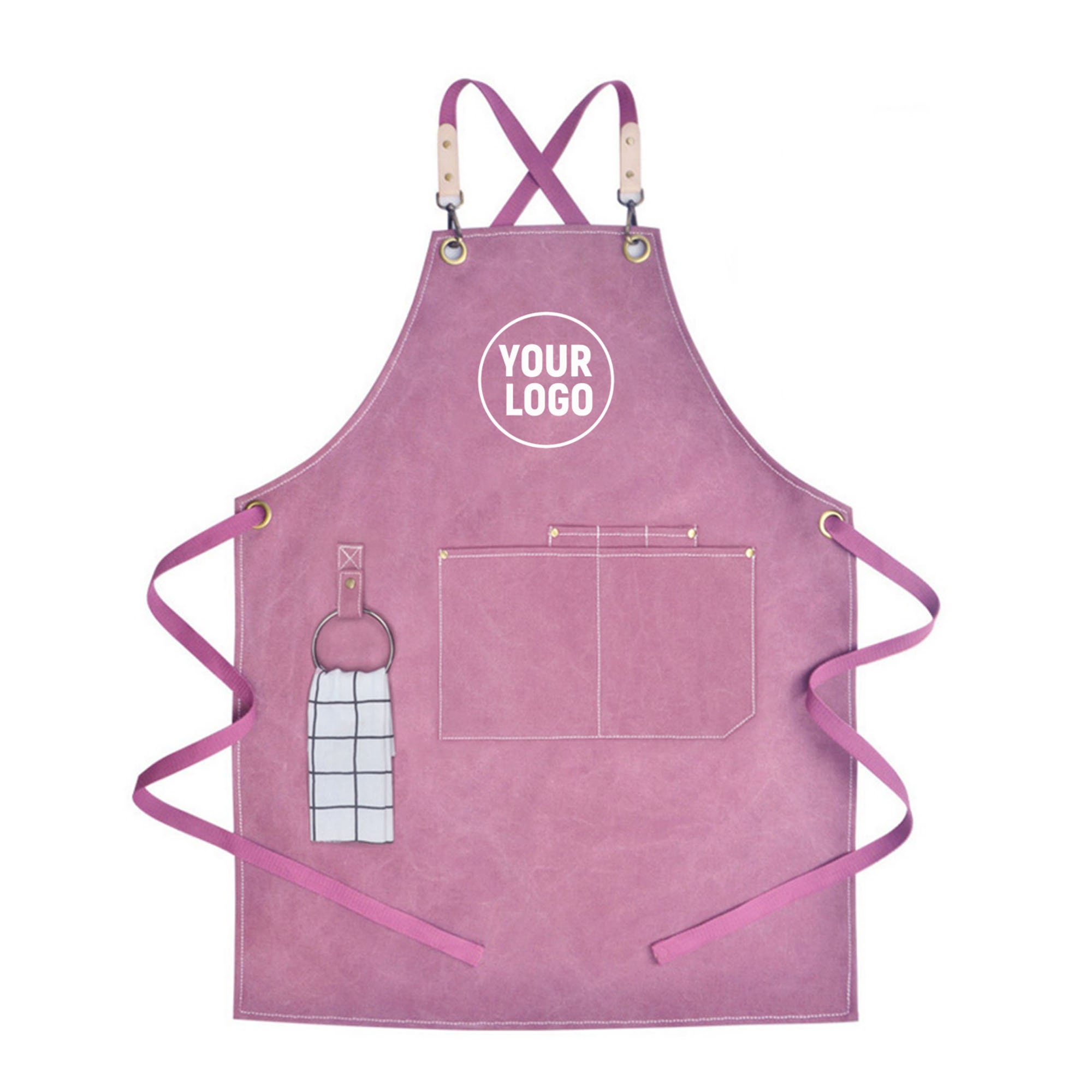 Personalized Cross Back Strap Water Resistant Canvas Aprons With Pockets and Towel Ring For Women and Men Gift