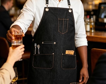 Gepersonaliseerd Denim Schort Met Lederen Riemen Voor Vrouwen En Mannen, Gepersonaliseerd Schort Met Logo En Naam Als Cadeau