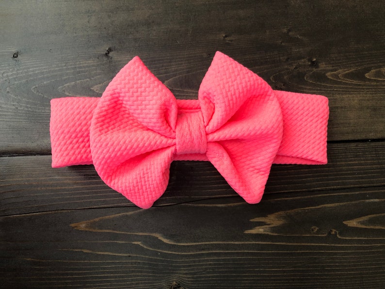 Neon Pink Textured Stretchy Baby Headband Infant Headband Baby Bow Infant Bow Large Bow