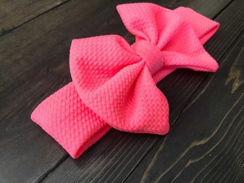 Neon Pink Textured Stretchy Baby Headband Infant Headband Baby Bow Infant Bow Large Bow