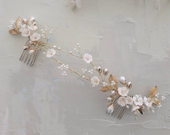 Silver Wedding Hair Comb Bridal Hairpiece White FlowerVine 3273