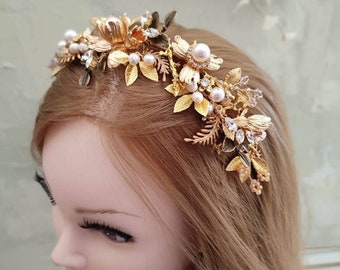 Gold Bridal Headband Statment Wedding Headpiece Chunky Hair Jewellry Accessory 3402