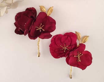 Grooms Boutonniere Red Fabric Flowers Wedding Buttonhole for Men Groomsman for Father of Bride  6038