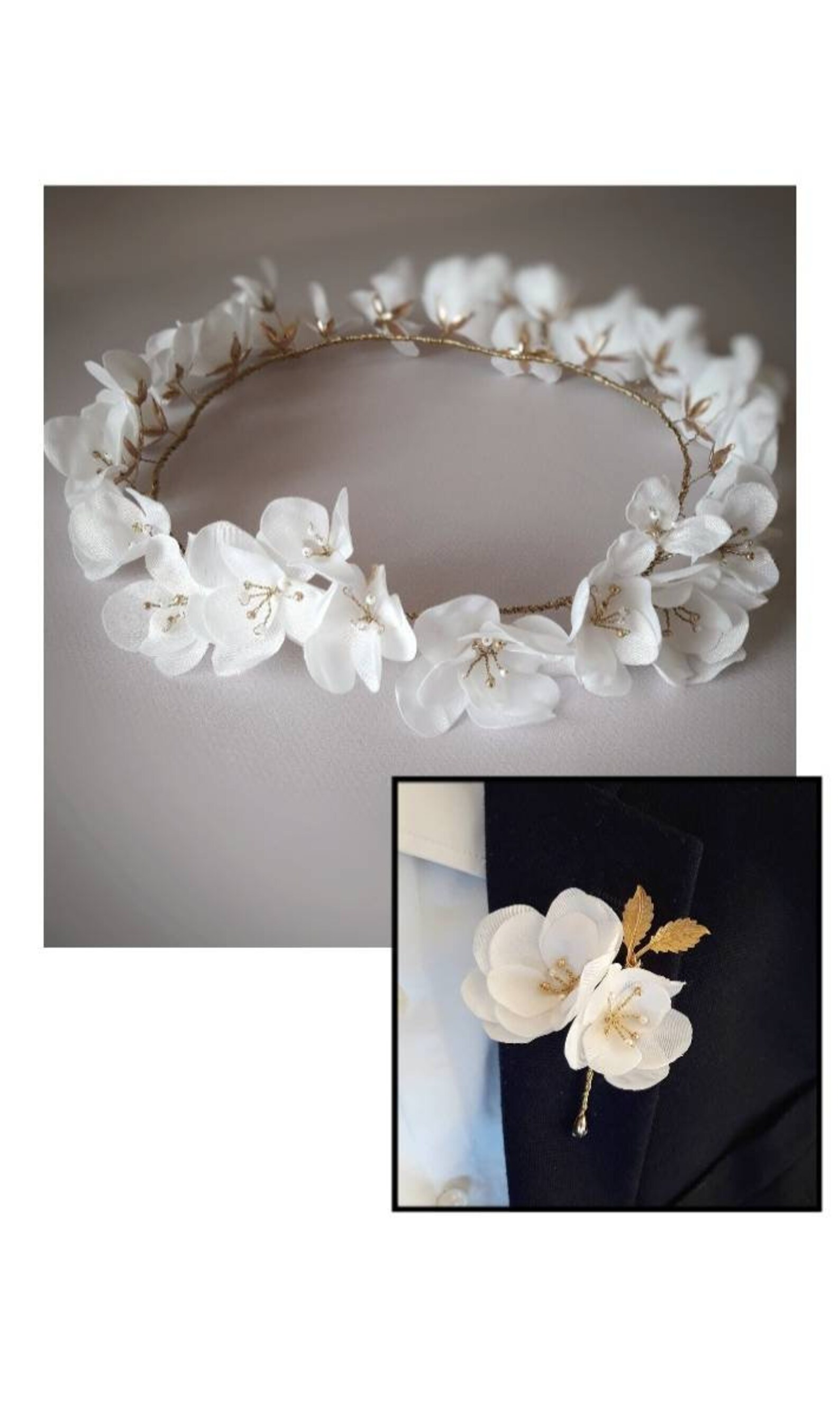 Flower Wedding Crown Bridal Hair Wreath White Floral Wedding Etsy
