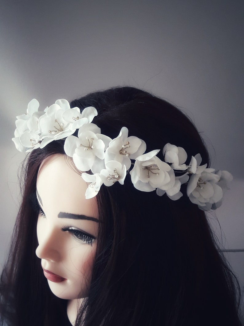 Flower Wedding Crown Bridal Hair Wreath White Floral Wedding Etsy