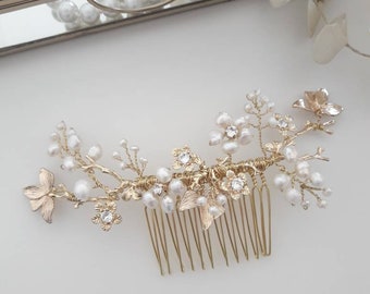 Wedding Hair Comb Gold Bridal Headpiece Decorative Hair Jewelry 3373
