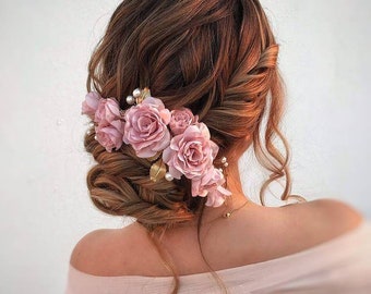 Wedding Headpiece Flower Hair Vine Bridal Hair Piece Dusty Pink Decorative Hair Accessory 3398