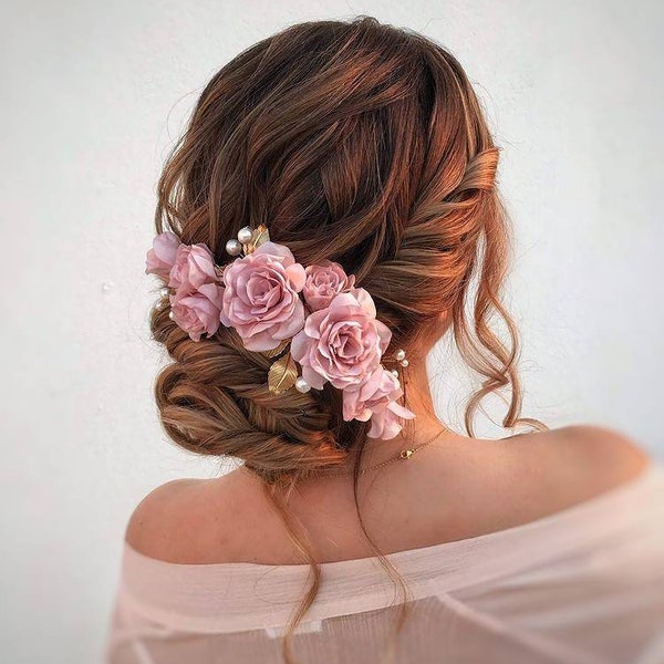 Wedding Headpiece Flower Hair Vine Bridal Hair Piece Dusty Pink Decorative Hair Accessory 3398