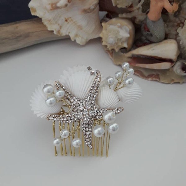 Beach Wedding Headpiece Seashell Decorative Bridal Comb Starfish Hair Accessory 3412