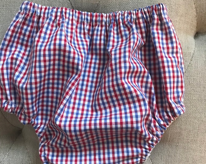 Red and Blue Plaid BloomersDiaper Cover- gender neutral size 18-24 months White