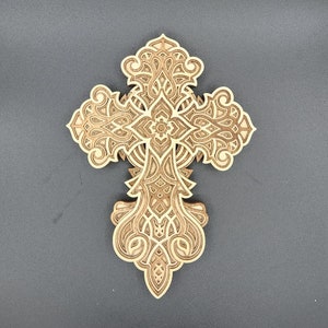 Multi layer laser cut ornate cross wall art