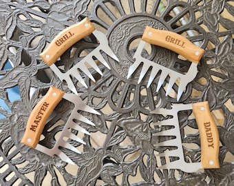 Wooden Meat Claws,Personalized BBQ Meat Claw, Shredders Stainless Steel BBQ Tools, BBQ Meat Lovers Gift, Set of 2 Meat Claws, Gift for him
