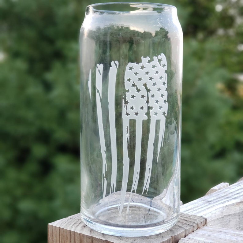 Custom Etched Tattered American Flag Etched on a Can Shaped Etsy UK