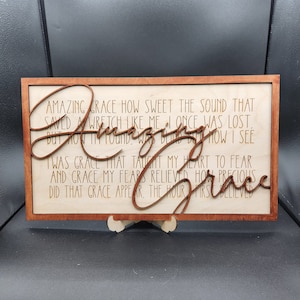 Amazing Grace laser cut laser engraved wooden plaque