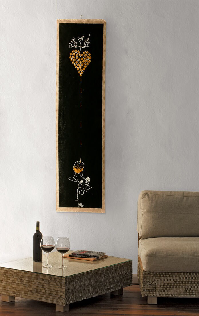 HEART GRAPE GOLD, Housewarming, Large canvas art painting, Original acrylic art, Wine kitchen decor, Wine lover gift, Heart Gold, Heart