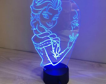 Elsa Frozen 3D Illusion Lamp: Multicolor LED Night Light