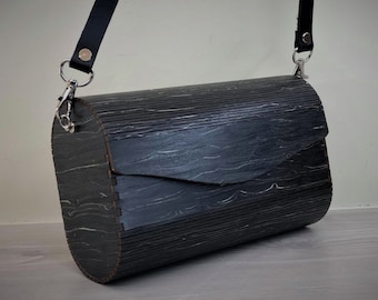 Ice Wood Clutch Bag: Modern Wooden Handbag with Leather Strap