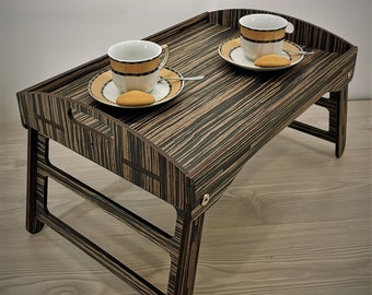 Ebony Veneer Folding Breakfast Tray: Wood Bed Desk