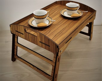 Folding Wooden Breakfast Tray, Olive Veneer, Bed Desk, Anniversary Gift