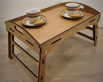 Oak Veneer Folding Bed Tray, Breakfast Serving Tray