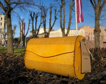 Banana Yellow Wooden Clutch: Eco Baltic Birch Handbag