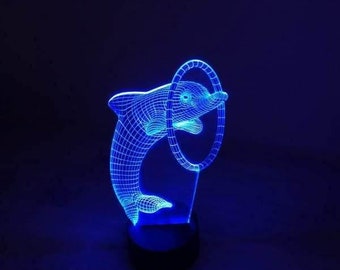 3D Dolphin Illusion Lamp: Multicolor LED Kids Night Light