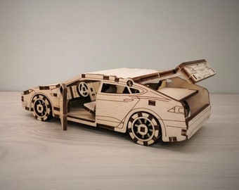 Wooden 3D Puzzle, Tesla Model S Construction Kit, Wood Puzzle,3D Puzzle,Assembling game,Building Game,Wood Constructor Toy,Kids Wooden Model