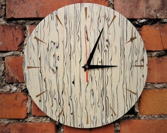 White Ice Wood Clock: Modern Birch Plywood Wall Decor (11.8 Inch)