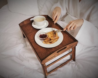 FREE SHIPPING Folding Wood Breakfast Tray: Bed Desk with Walnut Finish