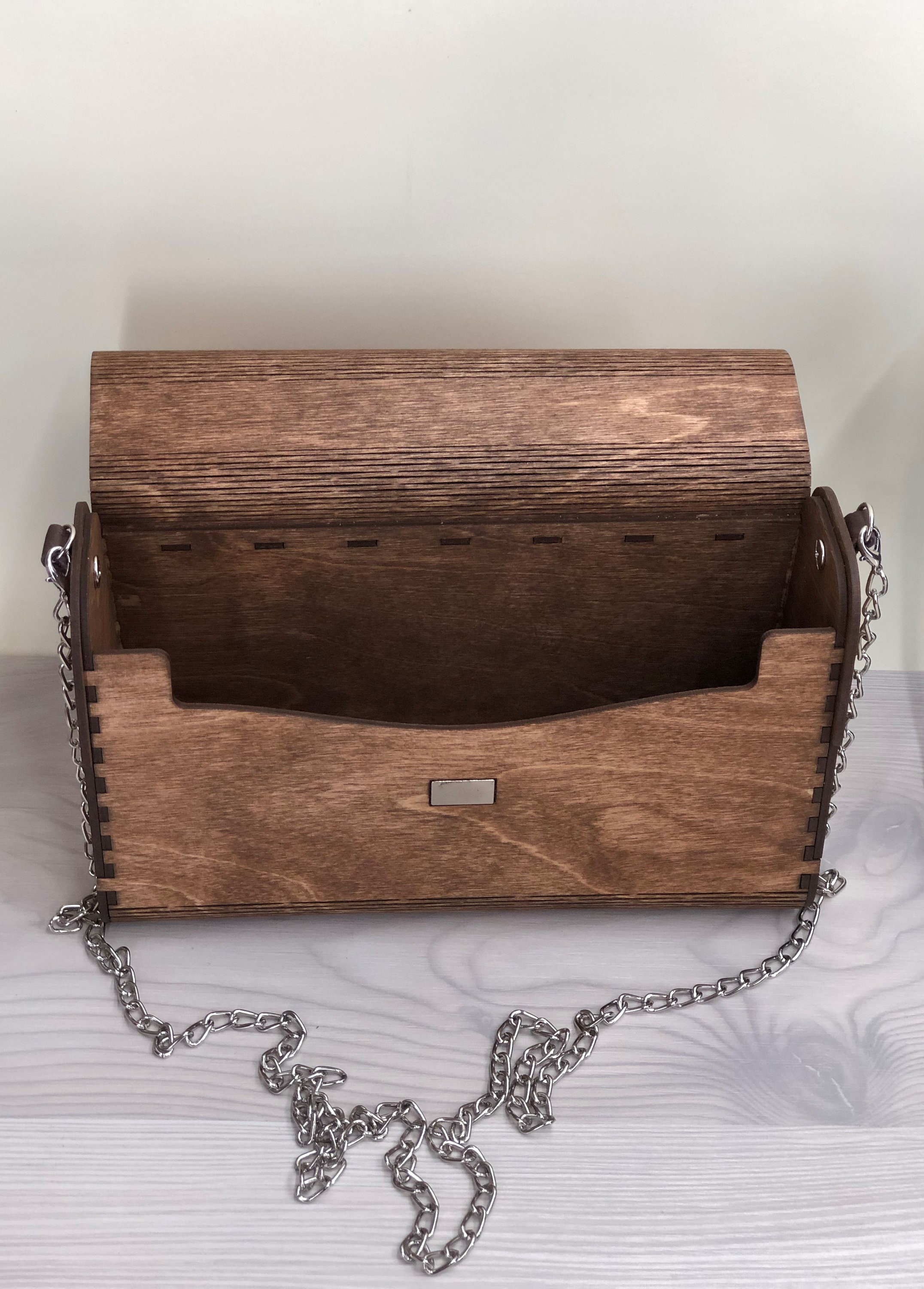 Maggie Brown Genuine Leather Box Clutch #LB603 Walnut