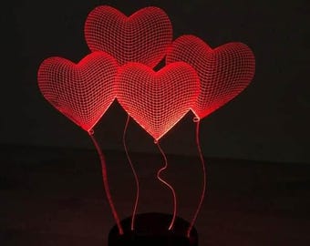 3D Heart Illusion Lamp: Multicolor LED Night Light