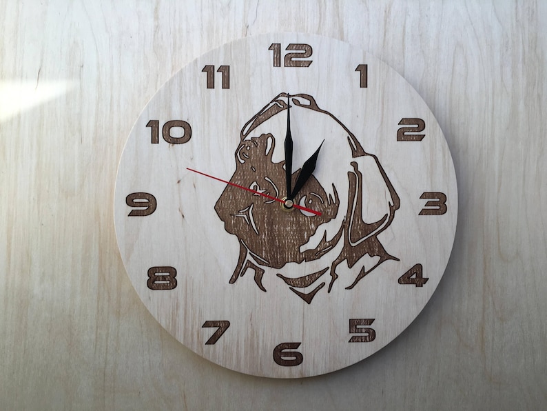 Wood Dog Clock,pug Clock,wall Clock,wooden Clock,dog Clock,plywood
