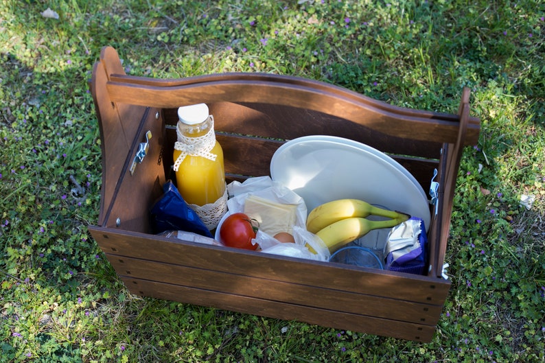 Folding Picnic Basket Table 2in1,Wood Picnic Table,Picnic Basket,Camping Basket,Outdoor Basket,Outdoor Picnic Table,Folding Picnic Table, image 2