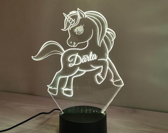 Personalized 3D Unicorn LED Night Light: Kids Room Decor