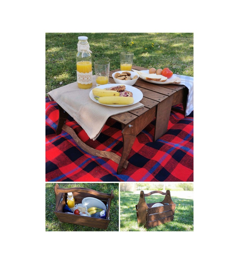 Folding Picnic Basket Table 2in1,Wood Picnic Table,Picnic Basket,Camping Basket,Outdoor Basket,Outdoor Picnic Table,Folding Picnic Table, image 1