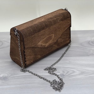 Bolso clutch marrón de nogal, bolso de madera, bolso de las damas, bolso bandolera, embrague de la noche, embrague moderno, bolso de madera, regalo del día de San Valentín