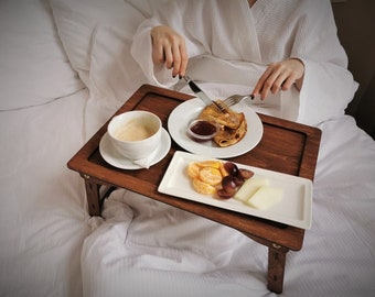 Tavolo Per Colazione A Letto In Bambù - Vassoio Con Gambe Pieghevoli | Bianco, Practico - Foto 12
