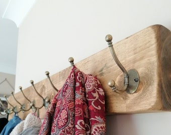 Perchero rústico de madera maciza de 5 cm, roble dorado