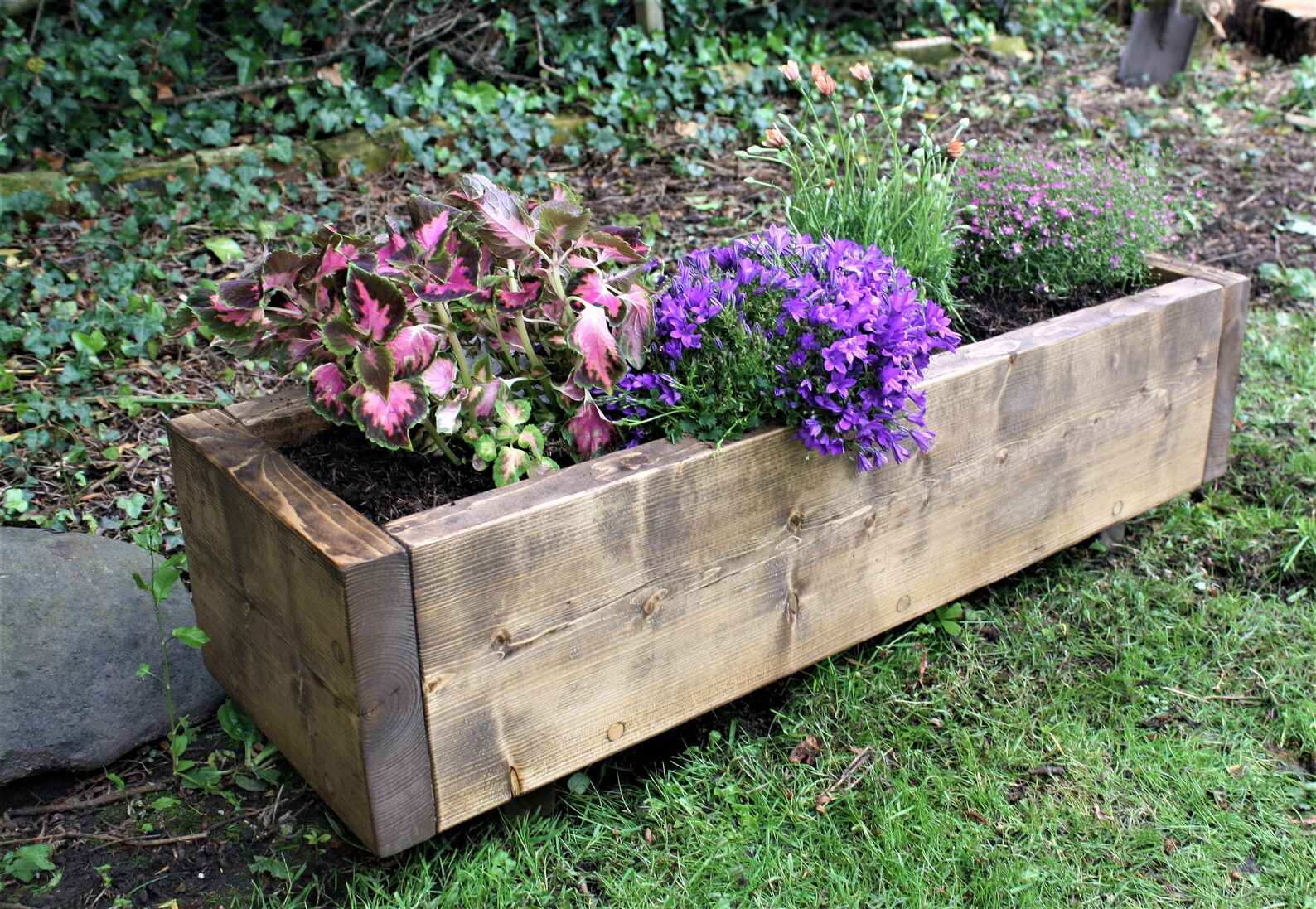 Large Solid Wood Garden Planter, Rustic Reclaimed Style, Strong Wooden ...