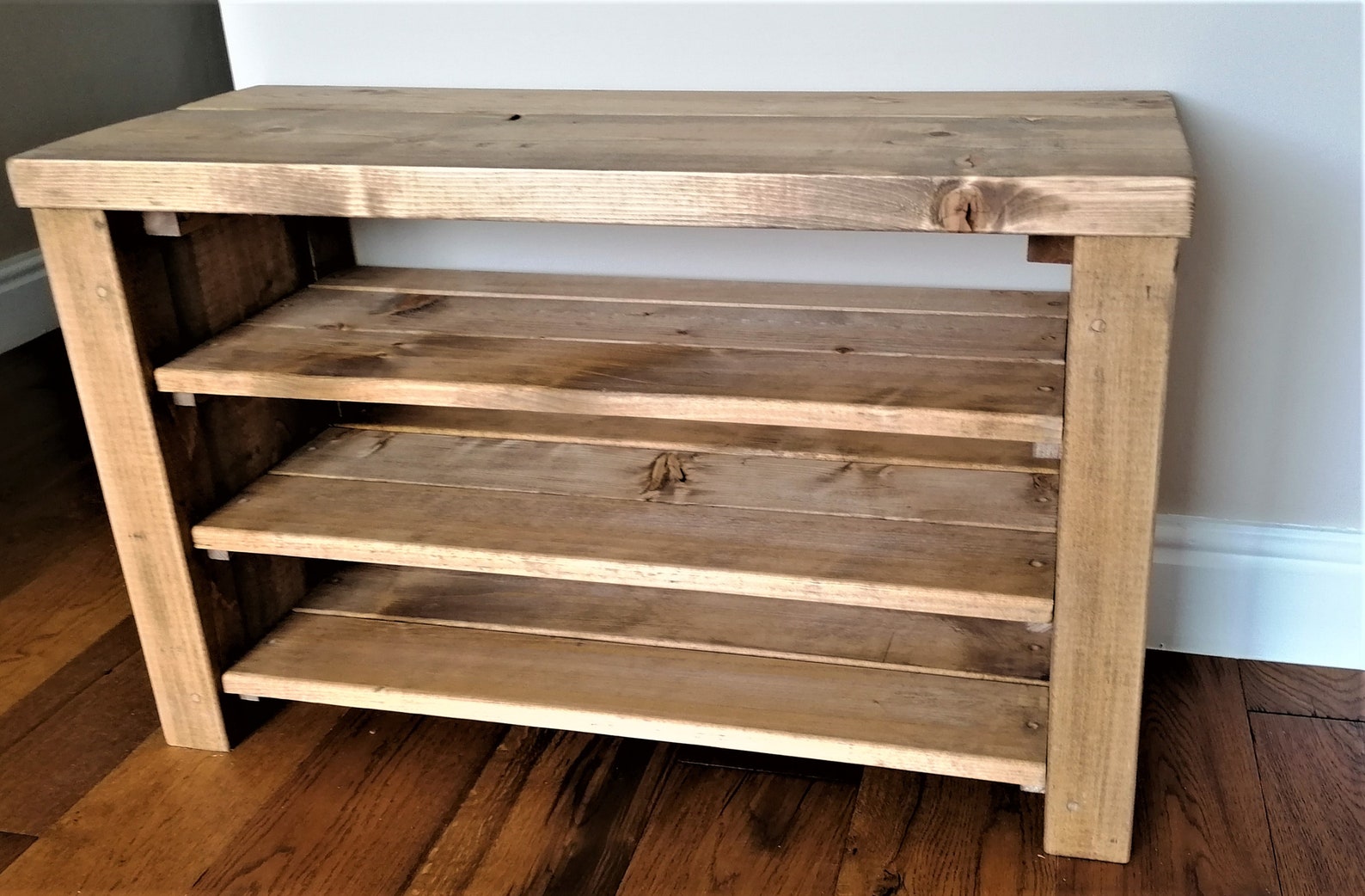 Rustic Shoe Rack Boot Rack Bench Golden Oak Solid Chunky Wood Etsy UK