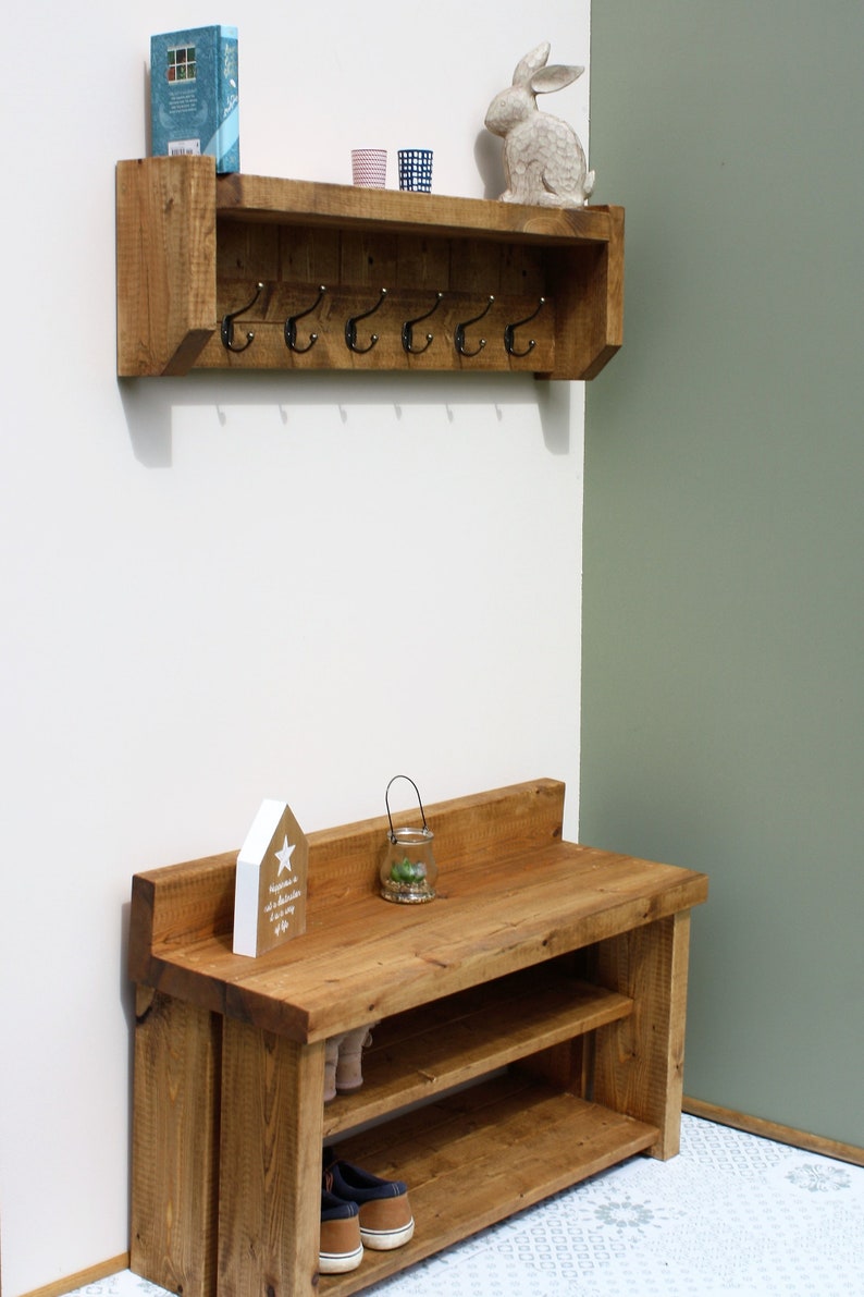 Matching Farmhouse Coat Rack And Shoe Boot Rack Bench Solid Etsy