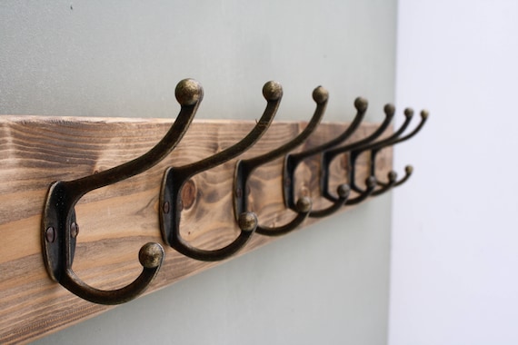 Antique Style Wooden Coat Rack Vintage Handmade Cast Iron Coat Hooks Rustic  Wall Mounted -  Canada