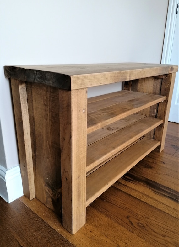 Rustic Shoe Rack Boot Rack Bench Golden Oak Solid Chunky Wood