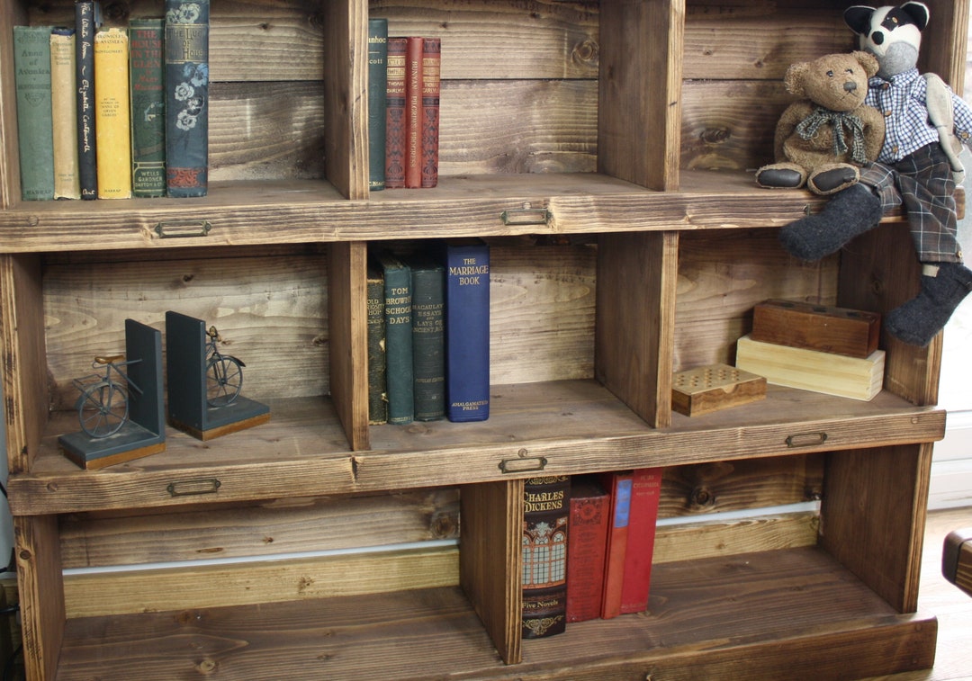 Antique Style Bookcase Bookshelf Solid Wood, Finished in British Oak